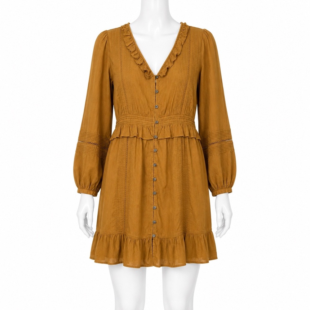 Scotch & Soda Ruffle Long Sleeve‎ Peasant Dress Women's XS Spice
